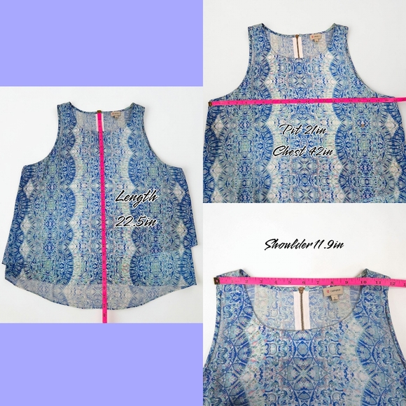 Cremieux Sleeveless Layered Blouse Blue Green Medallion Print Size L (L034) - Picture 8 of 9